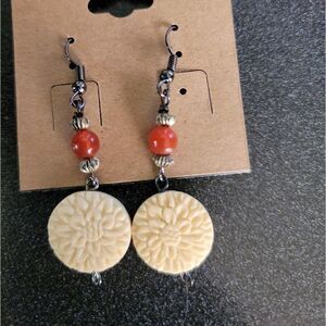 Handmade Dangle Earrings Gun Metal Orange (E158)
